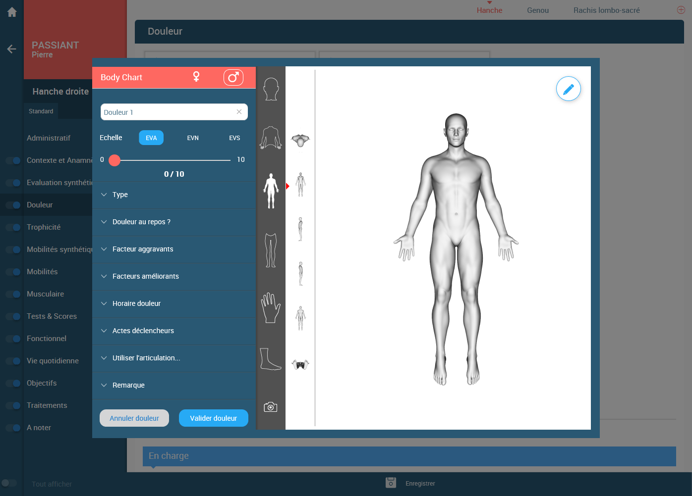 bilan item bodychart kiné appli bdk